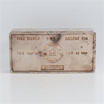 Royal Canadian Mint Fine Silver 100 Troy Oz Bar