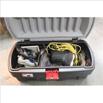 Rubbermaid ActionPacker Heavy Duty Cargo Box Filled With Shoes, Hand Tools, Baseball Gloves, & More; 12+ Pieces
