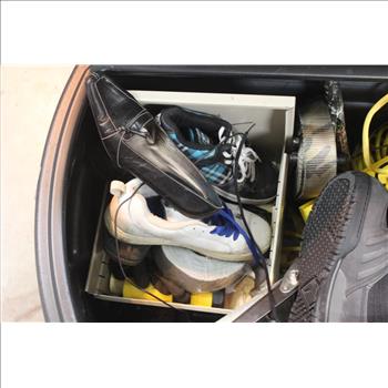 Rubbermaid ActionPacker Heavy Duty Cargo Box Filled With Shoes, Hand Tools, Baseball Gloves, & More; 12+ Pieces