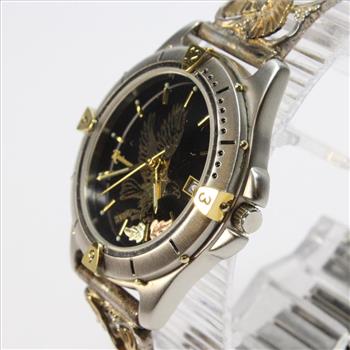 Rushmore Black Hills Gold Eagle Dial Watch With 10kt Gold Plated Tips