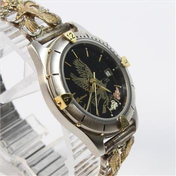 Rushmore Black Hills Gold Eagle Dial Watch With 10kt Gold Plated Tips