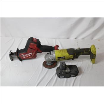 Ryobi Angle Grinder, Milwaukee Hackzall Reciprocating Saw, 2 Pieces
