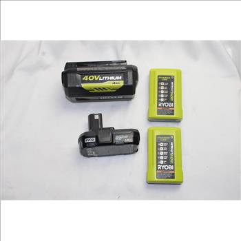 Ryobi Charge LED Battery Charger With 3 Battery Packs, 4 Pieces