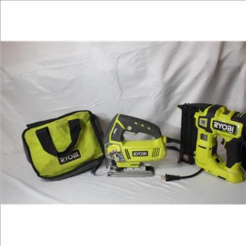 Ryobi One+ 18V 18 Gauge Cordless Airstrike Brad Nailer & Ryobi Corded Variable Speed Orbital Jig Saw