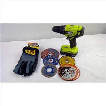 Ryobi One+ Drill Driver, Dewalt, Diablo Grinding Wheels, And Working Gloves, 10 Pieces