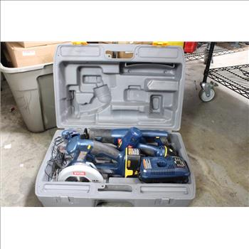 Ryobi P205 Drill Driver, P510 Reciprocating Saw, P501 Circular Saw And Battery Charger