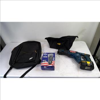 Ryobi Reciprocating Saw, Barbasol Shaver, Dewalt Tool Bag, Herschel Backpack, 4 Pieces