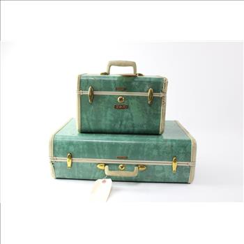 Samsonite Vintage Hard Shell Vanity Suitcase & Regular Suitcase Set, Green
