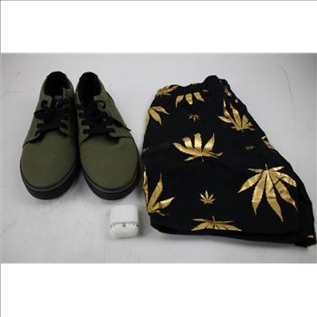 Santa Cruz Skateboard, Etnies Skater Shoes, Drill Medium Shorts, And Airpods, 4 Pieces