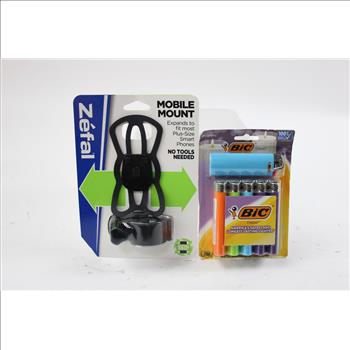 Schick Quatro Titanium Razor, Gillette Blue 3 Razor Pack, Mobile Mount, Bic Lighter Pack, 4 Pieces