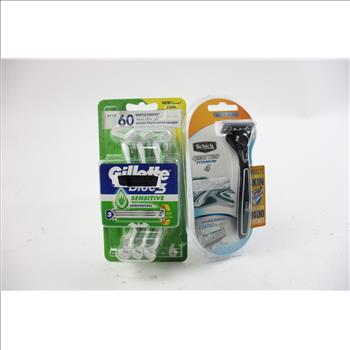 Schick Quatro Titanium Razor, Gillette Blue 3 Razor Pack, Mobile Mount, Bic Lighter Pack, 4 Pieces