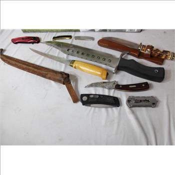 Schrade, Ruko, And Other Knives/Blades, 10 Pieces With Ozark Trail 3-Person Dome Tent