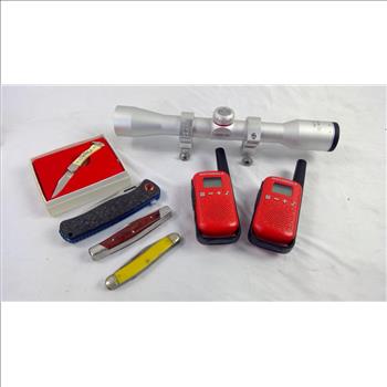 Scope, Misc Knives, Motorola Walkie Talkies,