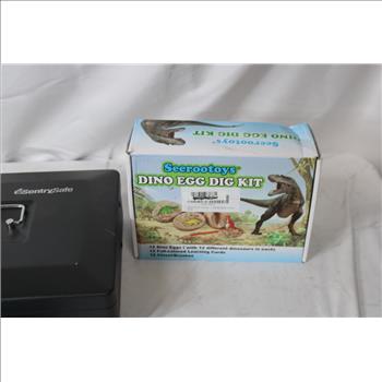 Seerootoys Dino Egg Dig Kit, Wierless Earbuds, Drone, SentrySafe Cash Drawer, 4 Pieces