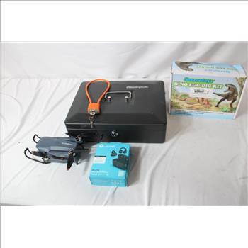 Seerootoys Dino Egg Dig Kit, Wierless Earbuds, Drone, SentrySafe Cash Drawer, 4 Pieces