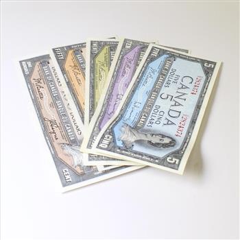 Set Of Five 1954 Canadian Banknotes