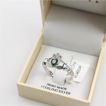 Shanore Silver Emerald Claddagh Ring