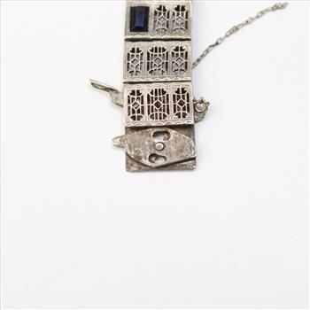 Silver 18g Simmons Vintage Filagree Art Deco Bracelet With Blue Stones