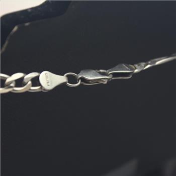 Silver 51.7g La Santa Muerte Pendant On Figaro Chain Necklace