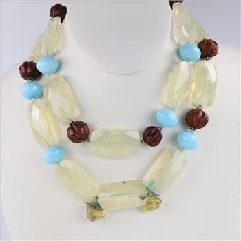 Silver Bead And Stone Neckalce
