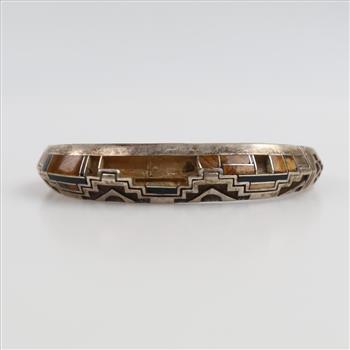 Silver Black and brown stone cuff Bracelet