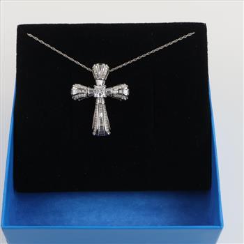 Silver Clear Stone Cross Pendant And Chain