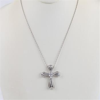 Silver Clear Stone Cross Pendant And Chain