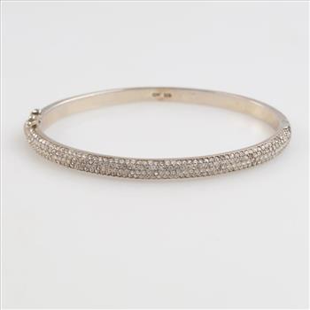 Silver Clear Stone Hinged Bracelet