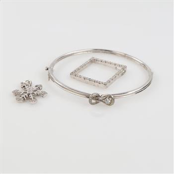 Silver Diamond Jewelry, 3 Pieces