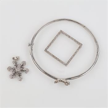 Silver Diamond Jewelry, 3 Pieces