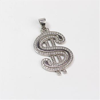 Silver Diamond Money Sign Pendant 6.6g