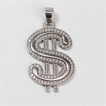 Silver Diamond Money Sign Pendant 6.6g