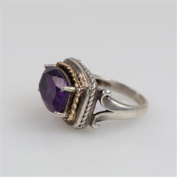 Silver Gold Accent Amethyst Ring