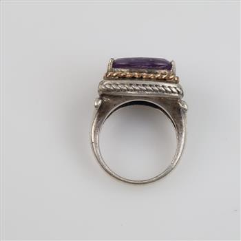 Silver Gold Accent Amethyst Ring