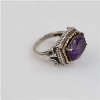 Silver Gold Accent Amethyst Ring