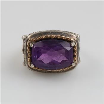 Silver Gold Accent Amethyst Ring