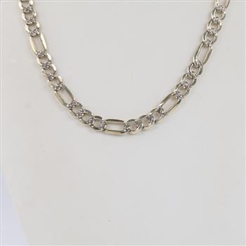 Silver Gold Plated Figaro Check Link Necklace