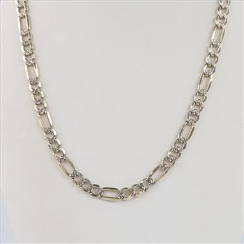 Silver Gold Plated Figaro Check Link Necklace