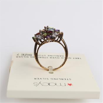 Silver GP Multi-Color Stone Diamond Accent Cocktail Ring