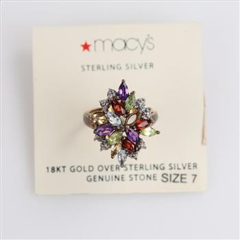 Silver GP Multi-Color Stone Diamond Accent Cocktail Ring