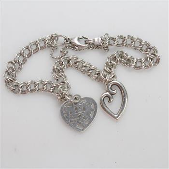 Silver James Avery Bracelet With 2 Heart Charms, 10.71g