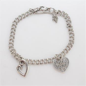 Silver James Avery Bracelet With 2 Heart Charms, 10.71g