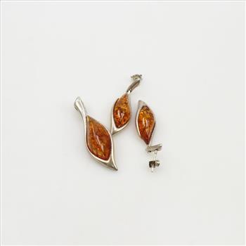 Silver Jewelry With Orange Stone, 3 Pieces