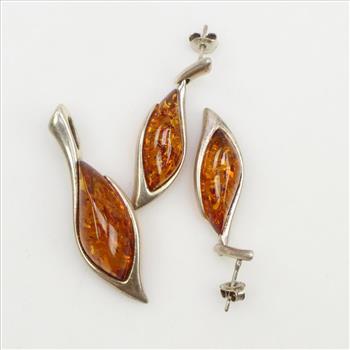 Silver Jewelry With Orange Stone, 3 Pieces