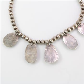 Silver Navajo Pearl  And Turquoise Necklace, 50.19g