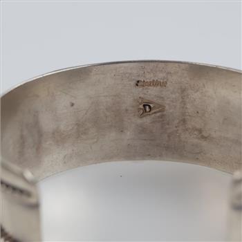 Silver Needlepoint Blue Stone Stamped Cuff