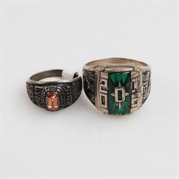 Silver Plated Class Rings, 2 Pieces