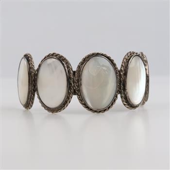 Silver Plated White Stone Cuff Bracelet