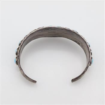 Silver Stamped Turquoise 2 Row Cuff Bracelet