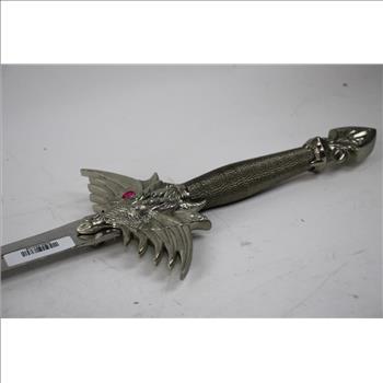 Silver Toned Sword With Dragon Head Handle